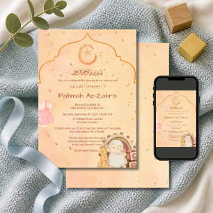 Rainbow mosque arch Islamic Aqiqah Baby Shower Invitation