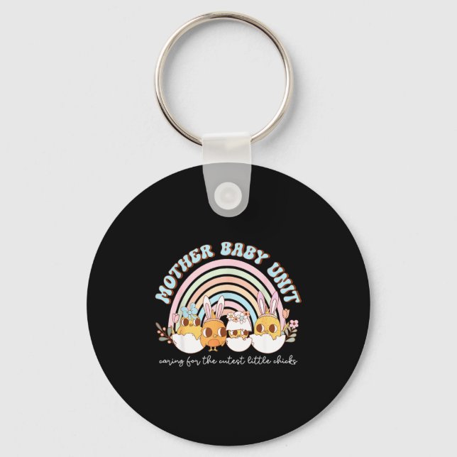 Rainbow mother baby unit bunny chick easter day mb key ring (Front)