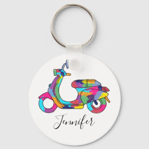 Rainbow Motor Scooter Moped Personalised Key Ring