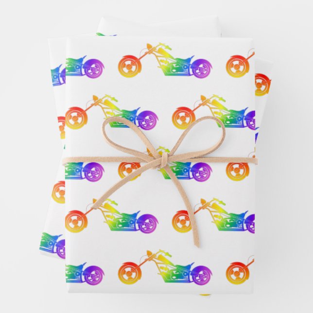 Rainbow Motorcycle Wrapping Paper Sheet (In situ)