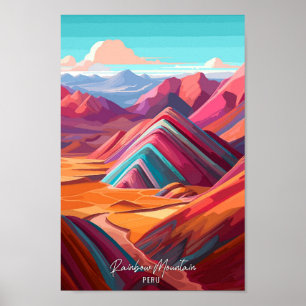 Rainbow Mountain Peru Vintage Travel Illustration Poster