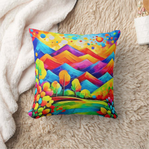 Rainbow Mountains Abstract Landscape Cushion