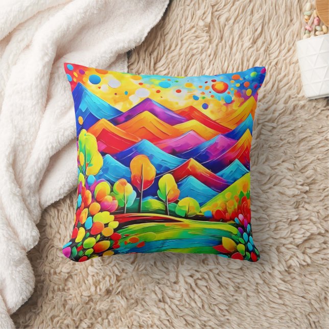 Rainbow Mountains Abstract Landscape Cushion (Blanket)