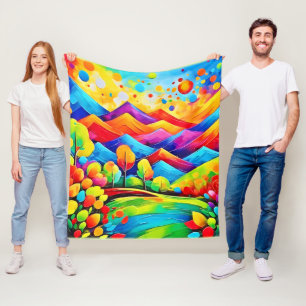 Rainbow Mountains Abstract Landscape Fleece Blanket