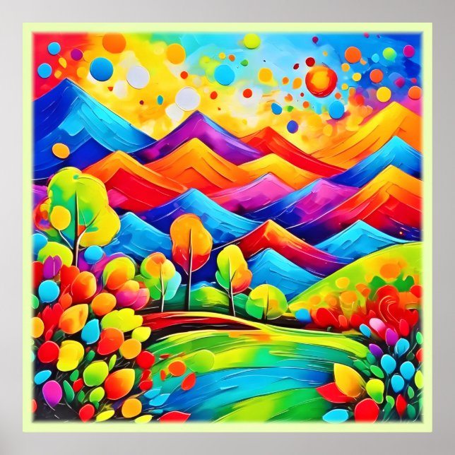 Rainbow Mountains Abstract Landscape Poster (Front)