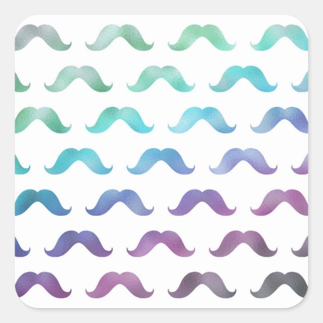 Rainbow Moustache Faux Foil Metallic Moustaches Square Sticker (Front)