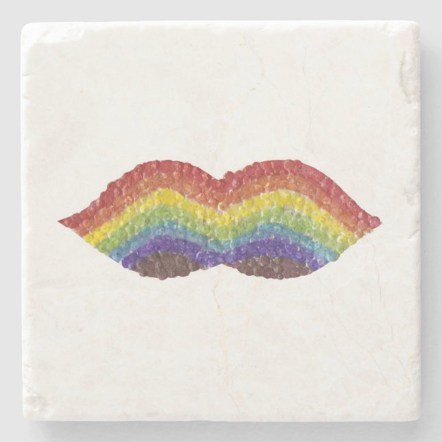 Rainbow Moustache Marble Coaster (Front)