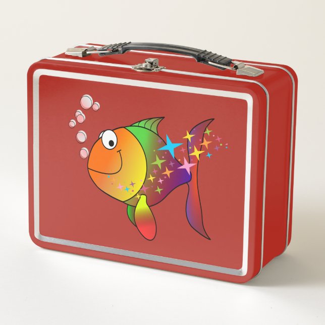 Rainbow multi colour pacific ocean tuna fish metal lunch box (Front)