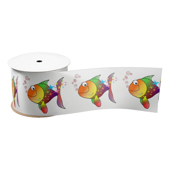 Rainbow multi colour pacific ocean tuna fish satin ribbon (Spool)