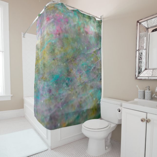 Rainbow Multi Coloured Crystal Rock Marble Shower Curtain (In Situ)