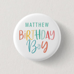 Rainbow multicolor birthday boy 3 cm round badge