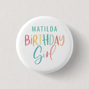 Rainbow multicolor birthday girl 3 cm round badge