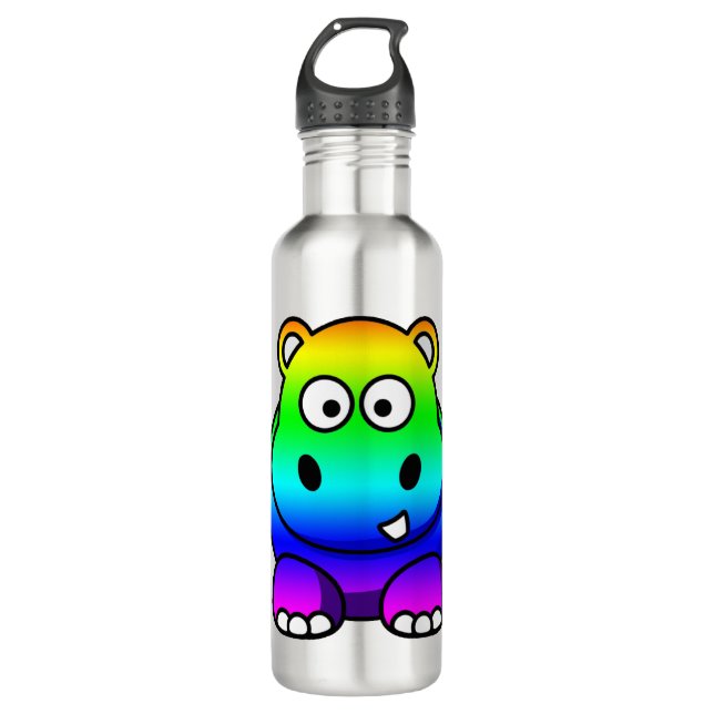 Rainbow Multicolored Hippo 710 Ml Water Bottle (Front)