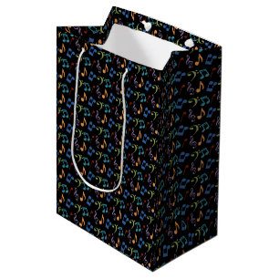 Rainbow Music Notes (Black) Medium Gift Bag