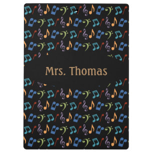 Rainbow Music Notes Clipboard (Dark)-Personalised