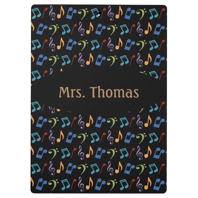Rainbow Music Notes Clipboard (Dark)-Personalised (Back)