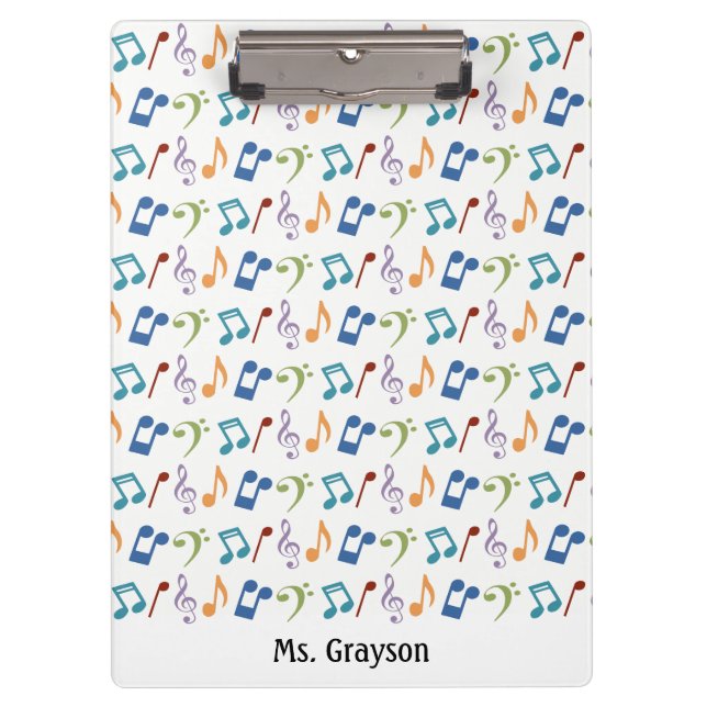 Rainbow Music Notes Clipboard-Personalised Clipboard (Front)