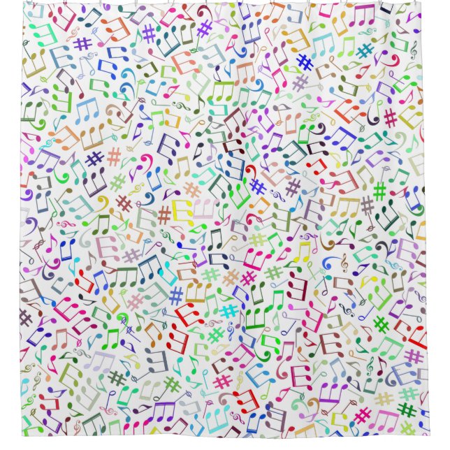 rainbow music notes rockstar shower curtain (Front)