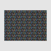 Rainbow Music Notes Tissue Paper -Black Background