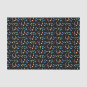 Rainbow Music Notes Tissue Paper -Black Background