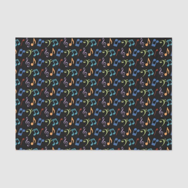 Rainbow Music Notes Tissue Paper -Black Background (Front)