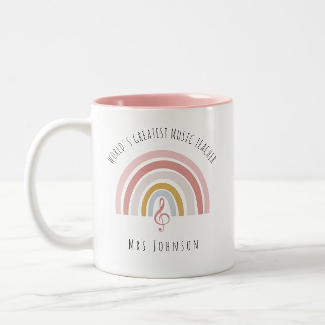 Rainbow Music Teacher Custom Thank you Gift Two-Tone Coffee Mug (Left)
