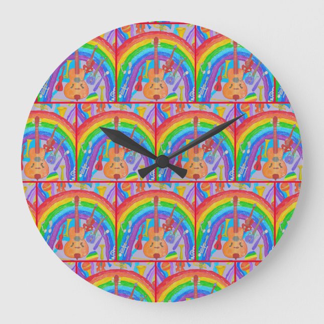 Rainbow Musical Instruments Band Teacher Musician  Large Clock (Front)