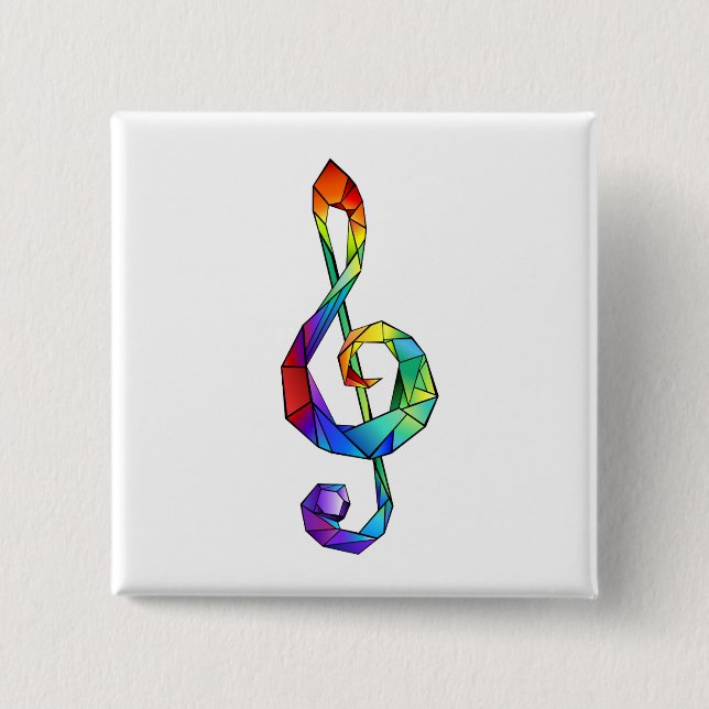 Rainbow musical key treble clef 15 cm square badge (Front)