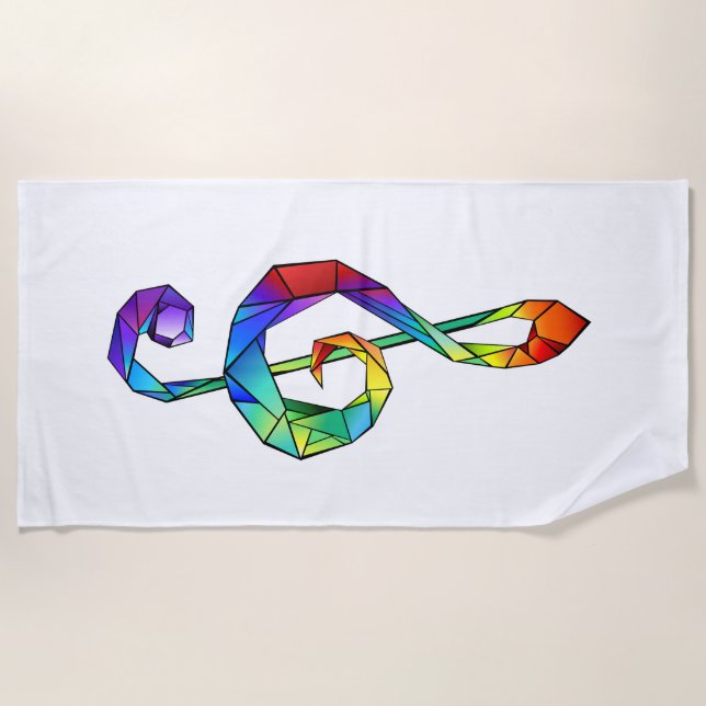 Rainbow musical key treble clef beach towel (Front)