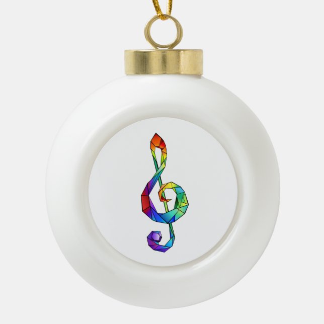Rainbow musical key treble clef ceramic ball christmas ornament (Front)