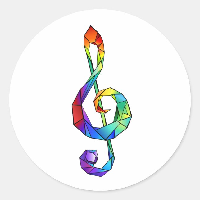 Rainbow Musical Key treble clef Classic Round Sticker (Front)