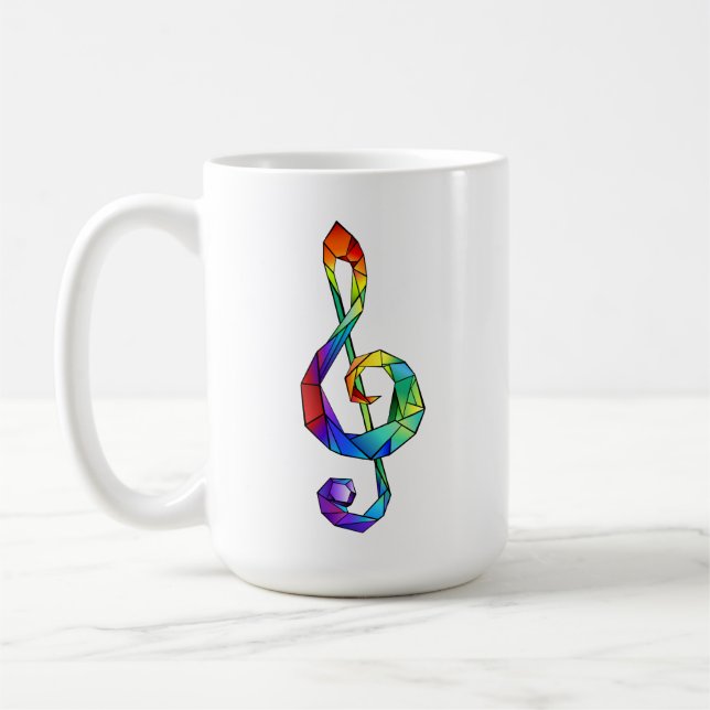 Rainbow musical key treble clef coffee mug (Left)