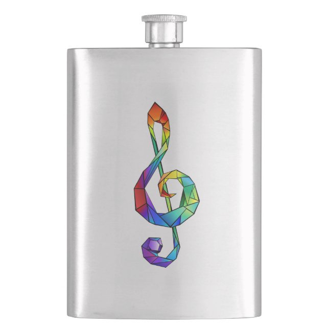 Rainbow musical key treble clef hip flask (Front)