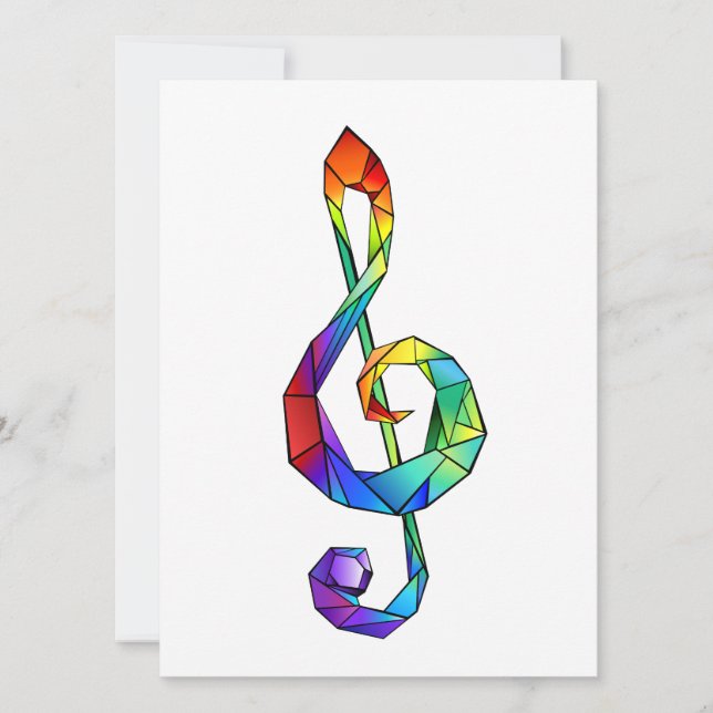 Rainbow musical key treble clef holiday card (Front)