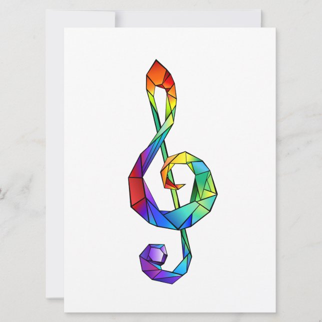 Rainbow musical key treble clef holiday card (Front)