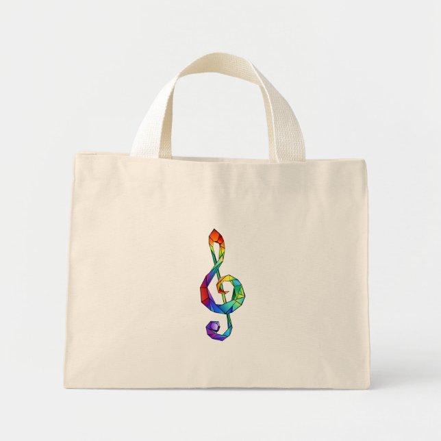 Rainbow musical key treble clef mini tote bag (Front)