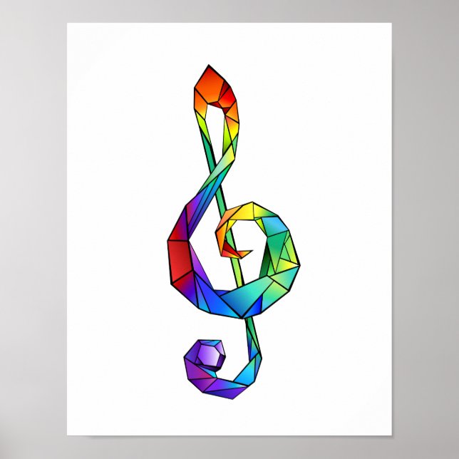 Rainbow musical key treble clef poster (Front)