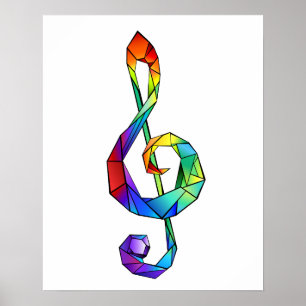 Rainbow musical key treble clef poster