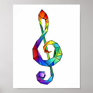 Rainbow Musical Key treble clef Poster