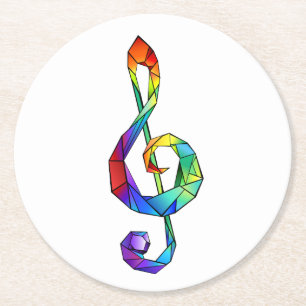 Rainbow musical key treble clef round paper coaster