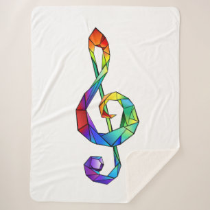 Rainbow musical key treble clef sherpa blanket