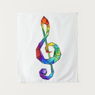 Rainbow musical key treble clef tapestry