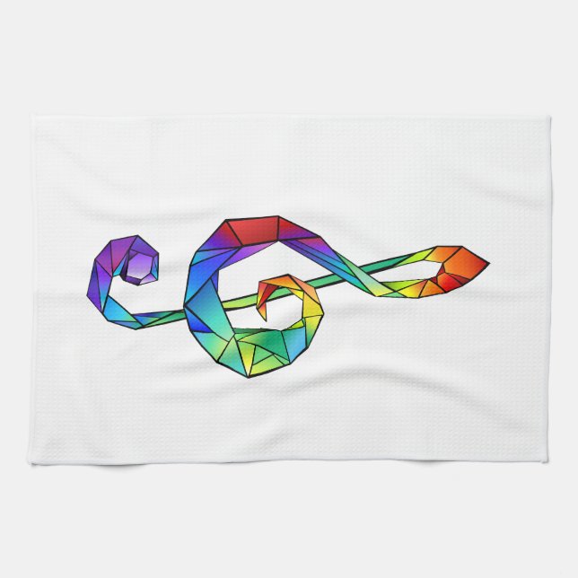 Rainbow musical key treble clef tea towel (Horizontal)