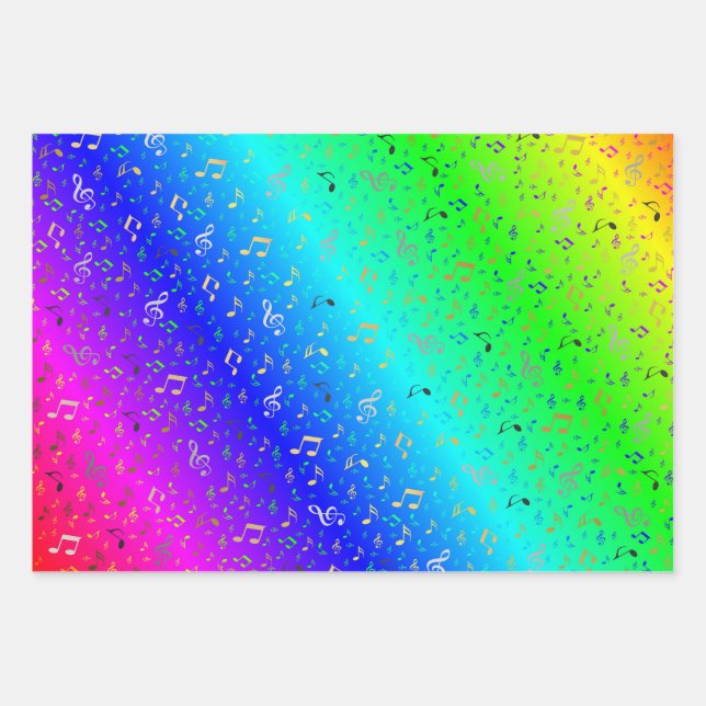 rainbow,Musical+ Note, luxury, gold, royal, elegan Wrapping Paper Sheet (Front)