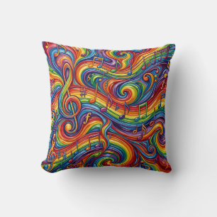 Rainbow Musical Notes Throw Pillow