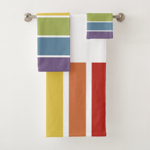 Rainbow muted retro striped pattern bath towel set