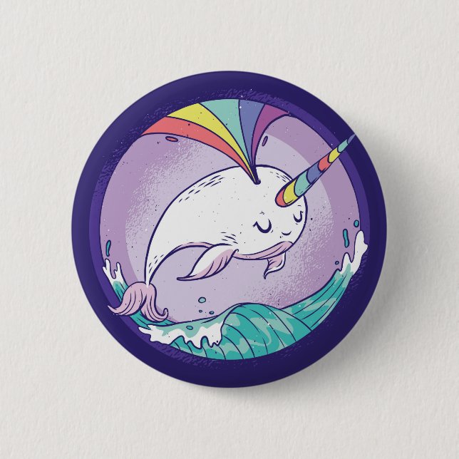 Rainbow Narwhal 6 Cm Round Badge (Front)