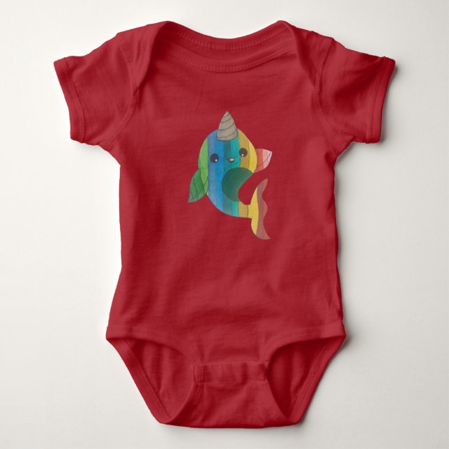 Rainbow Narwhal Baby Bodysuit (Front)