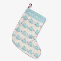 Rainbow Narwhal Kawaii Pattern Pastel Blue Name