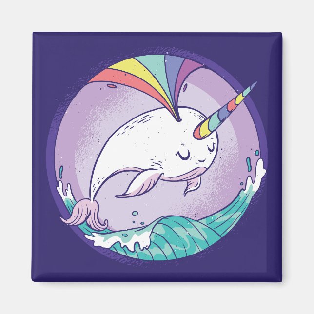 Rainbow Narwhal Magnet (Front)